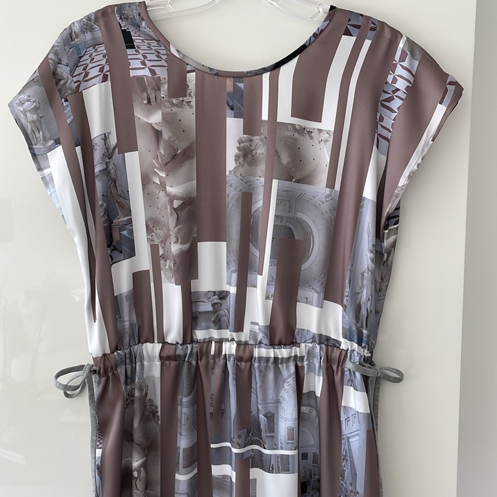 SALE! Peserico Tan, White & Grey Printed Dress - Picture 3 of 13